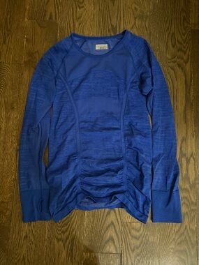 Athleta Cobalt Blue Long-Sleeve Seam & Ruched Top